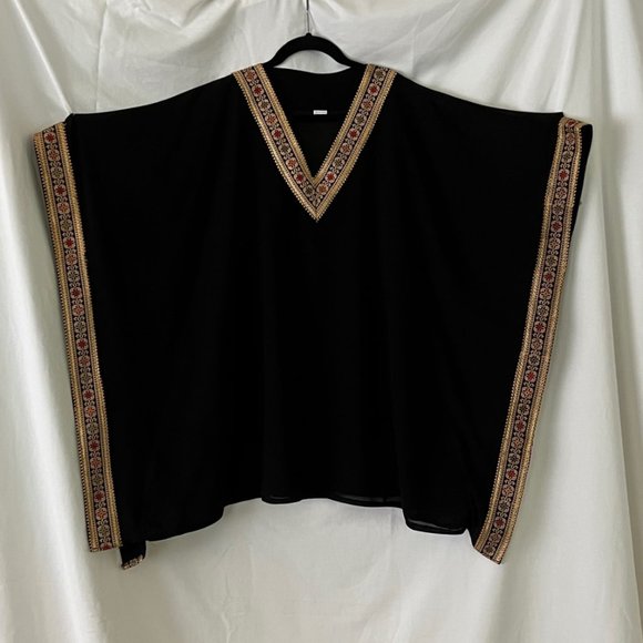 Authentic Kaftan Top from Jordan in Black w/ Decorative V-Neck Panel - One Size - Picture 1 of 4